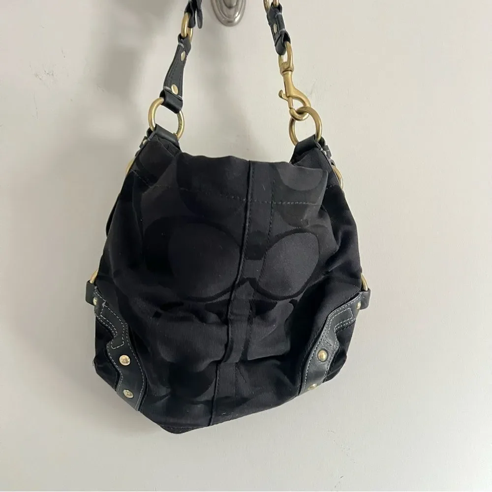 Coach 10619 Signature Canvas Shoulder Bag black Turnlock Y2K - Picture 12 of 16